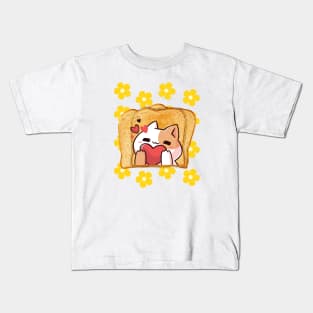 Funny Cat Flower Toast Kids T-Shirt